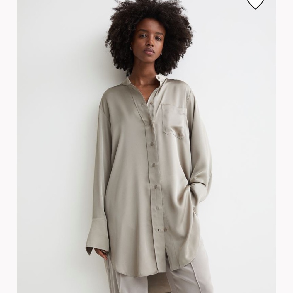 Oversized Satin Blouse - Super Chic Beige Taupe Color